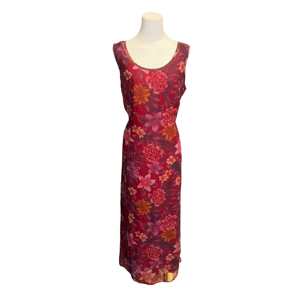 California Concepts Red Floral Sleeveless Maxi Dress XL Tropical Summer